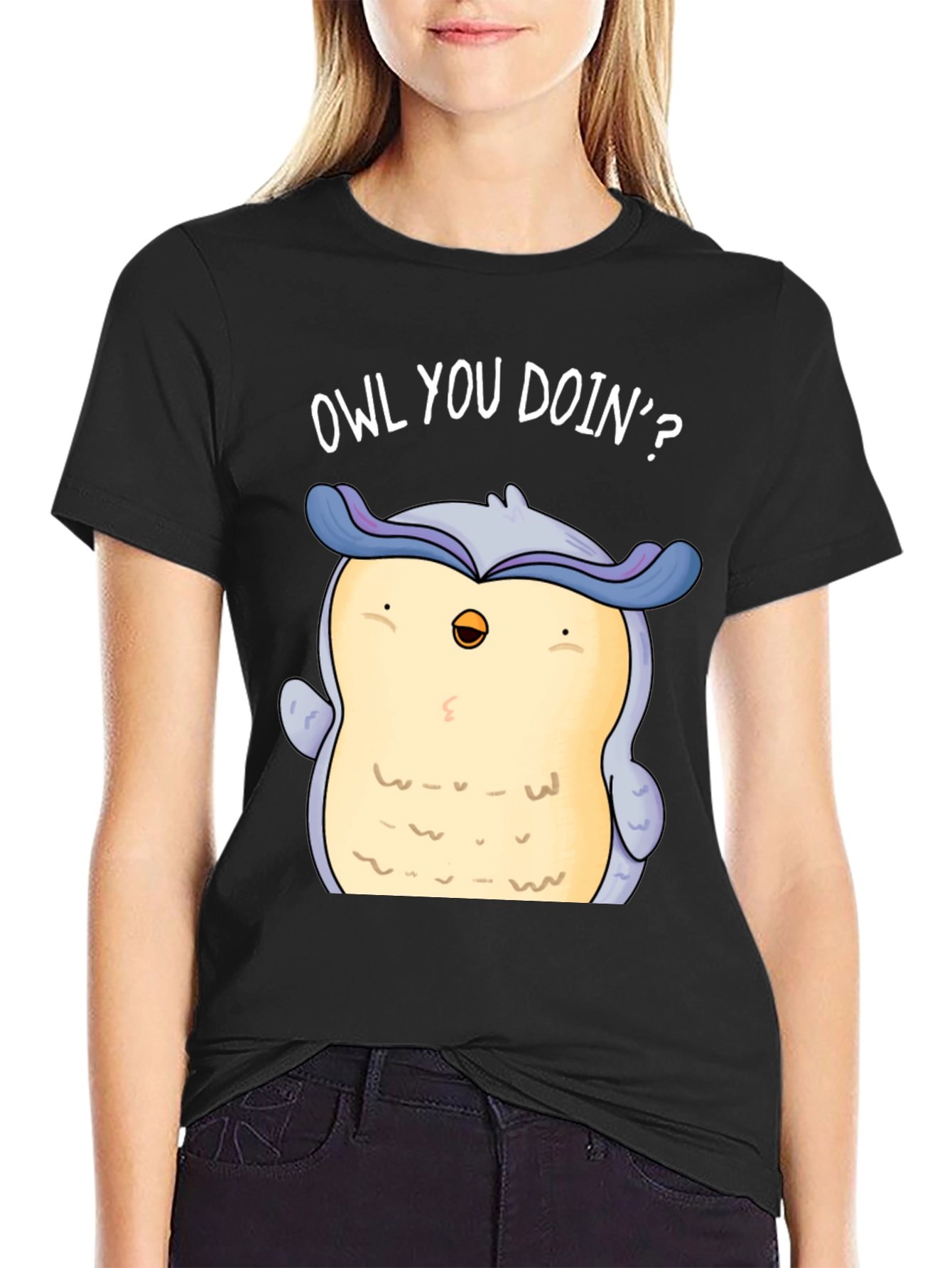 Funny Owl You Doin? Graphic Print T-Shirt
