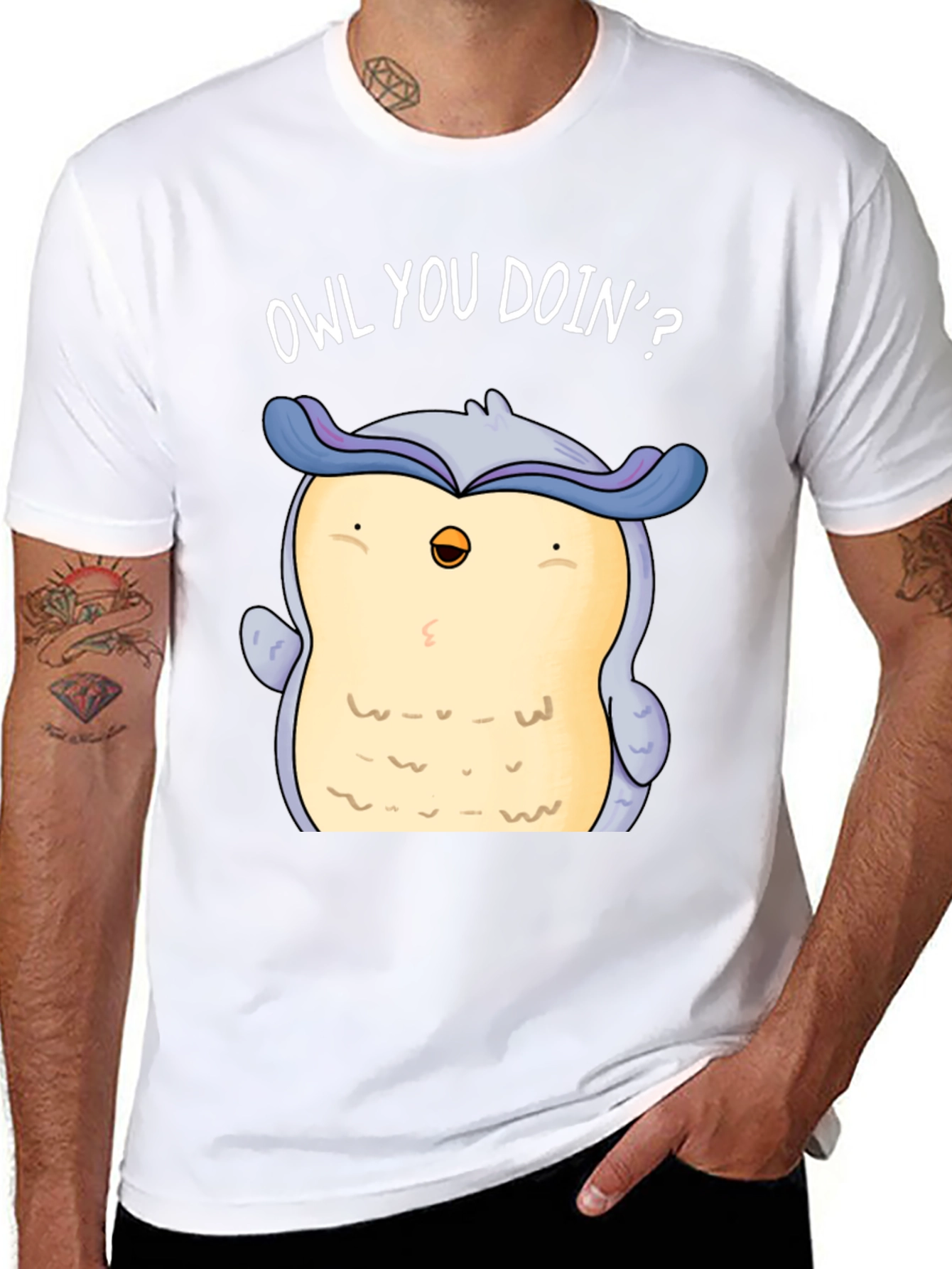 Funny Owl You Doin? Graphic Print T-Shirt
