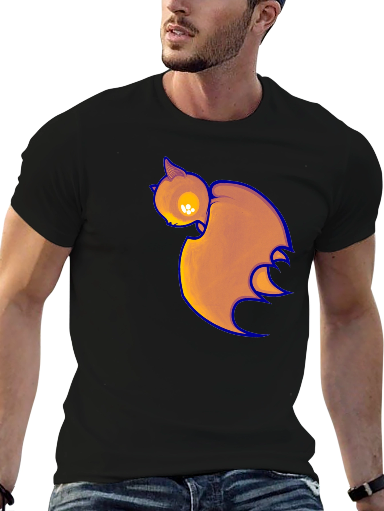 Black T-Shirt with Cartoon Bat Print