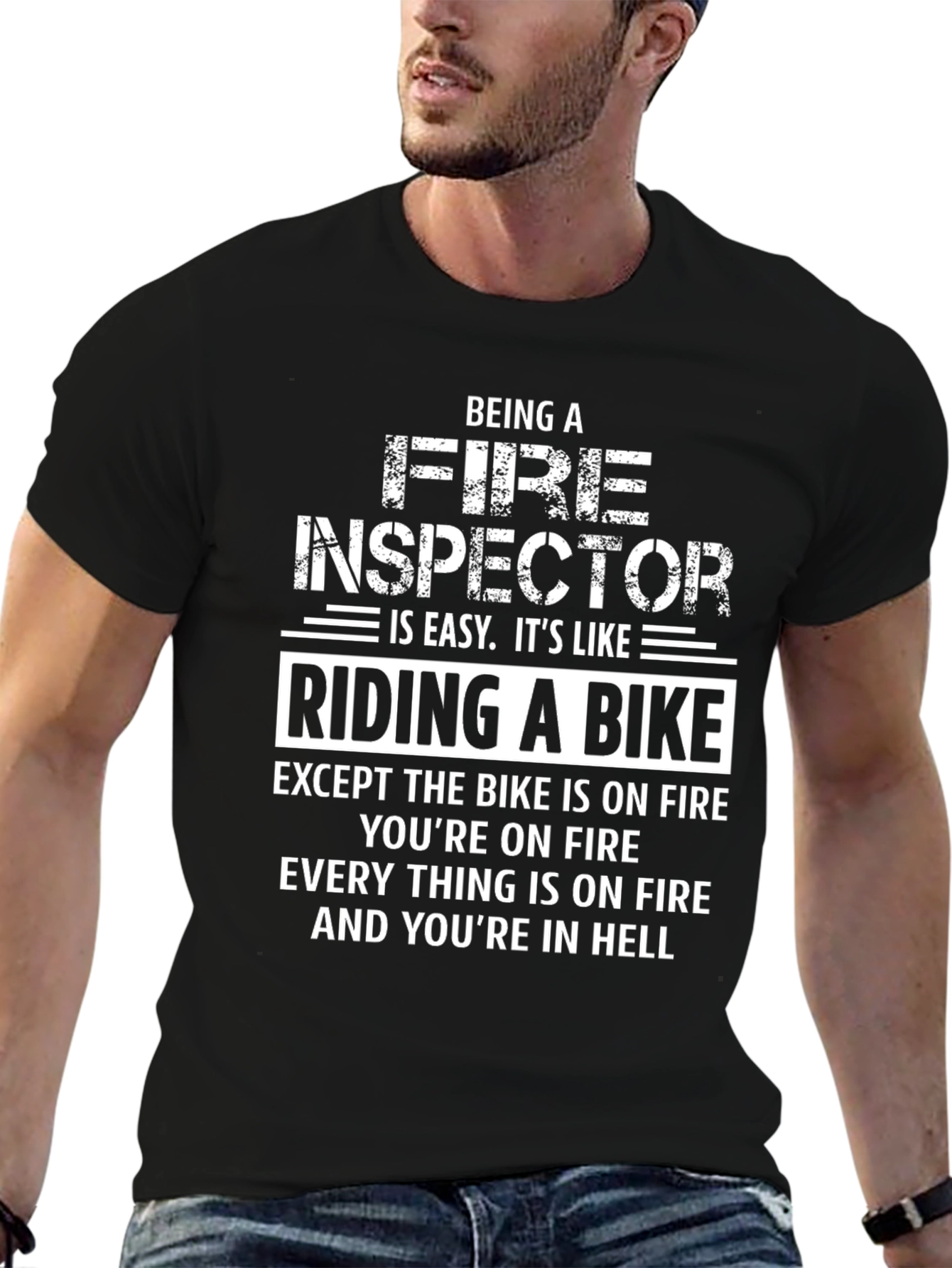 Fire Inspector Riding a Bike Humor T-Shirt