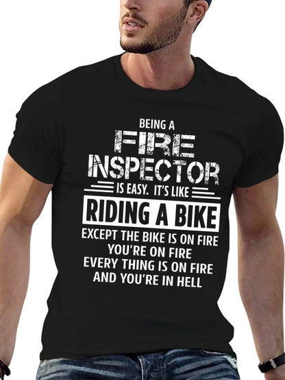 Fire Inspector Riding a Bike Humor T-Shirt