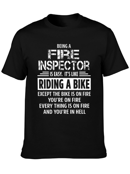Fire Inspector Riding a Bike Humor T-Shirt