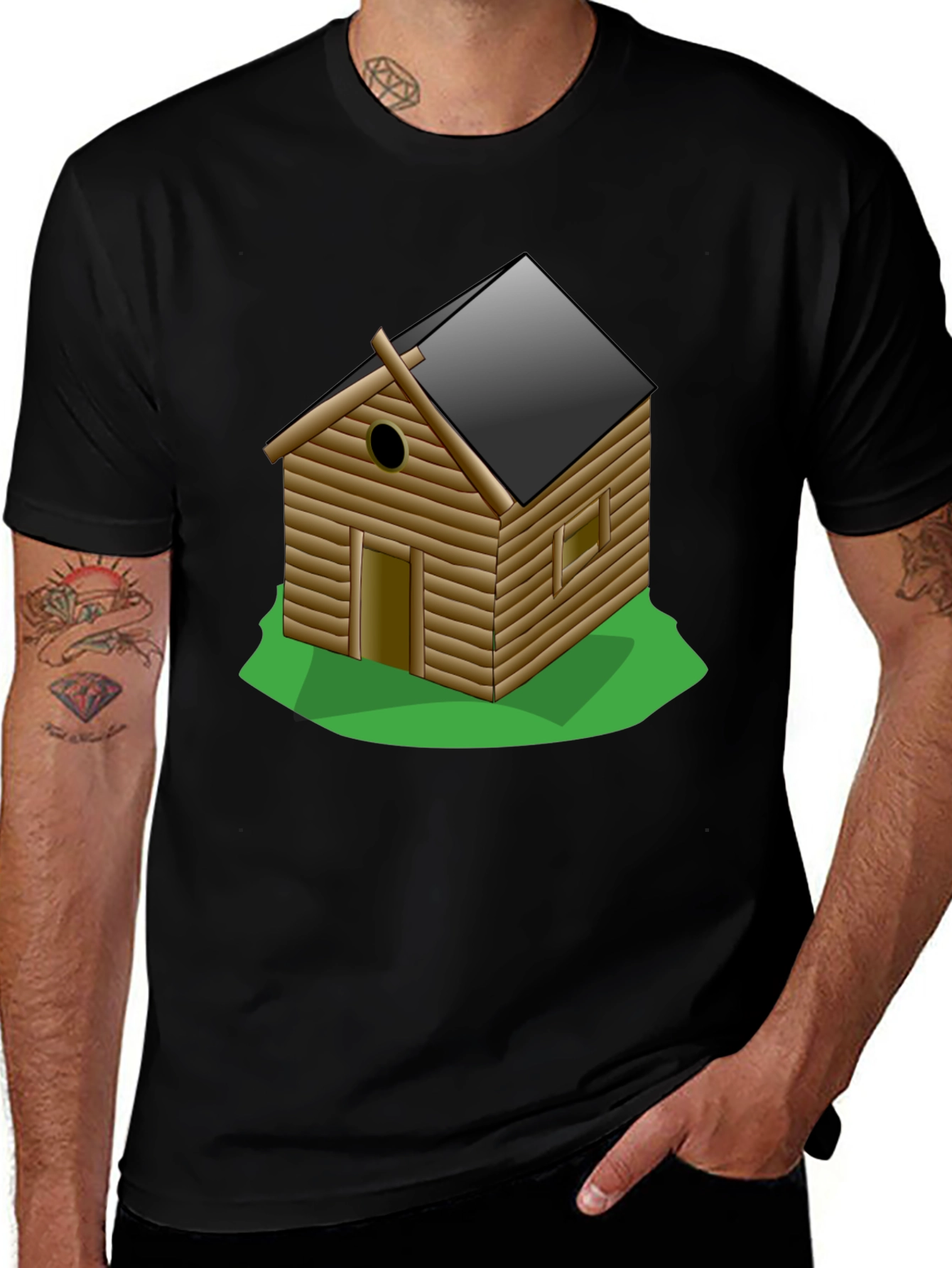 Log Cabin Graphic Tee - Novelty T-Shirt