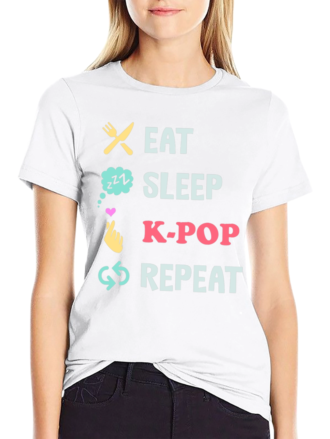 Eat Sleep K-Pop Repeat Black T-Shirt