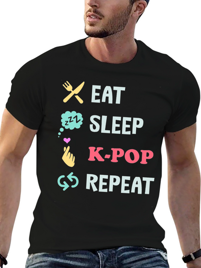 Eat Sleep K-Pop Repeat Black T-Shirt