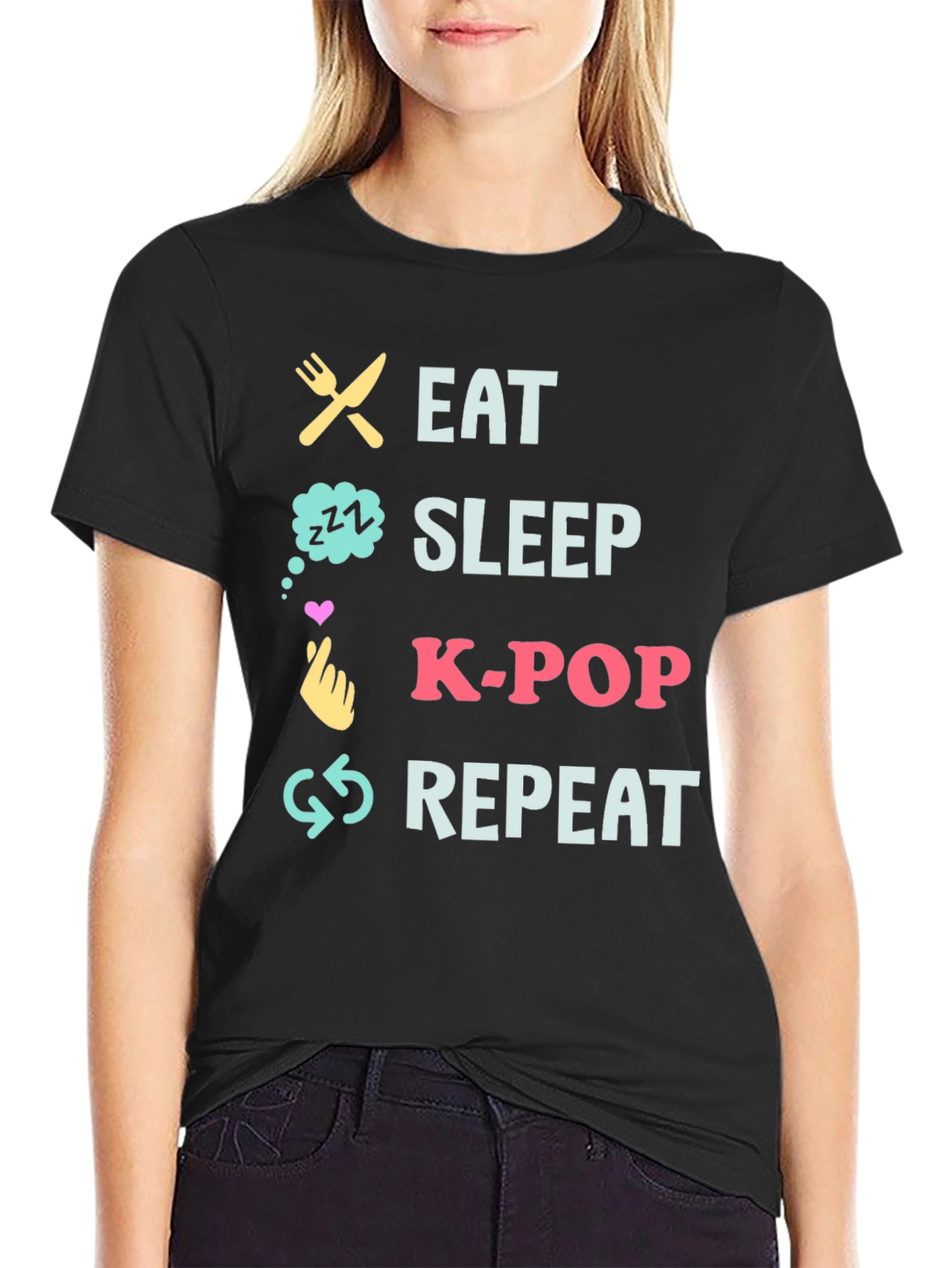 Eat Sleep K-Pop Repeat Black T-Shirt