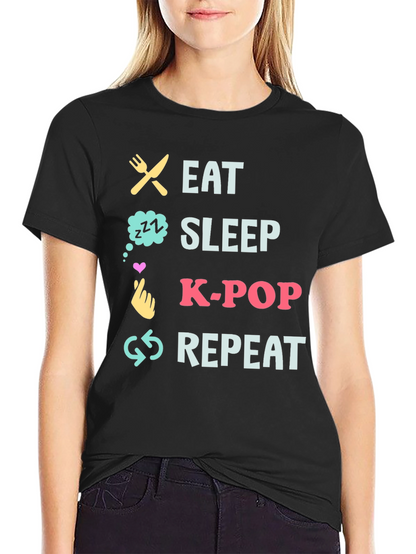 Eat Sleep K-Pop Repeat Black T-Shirt