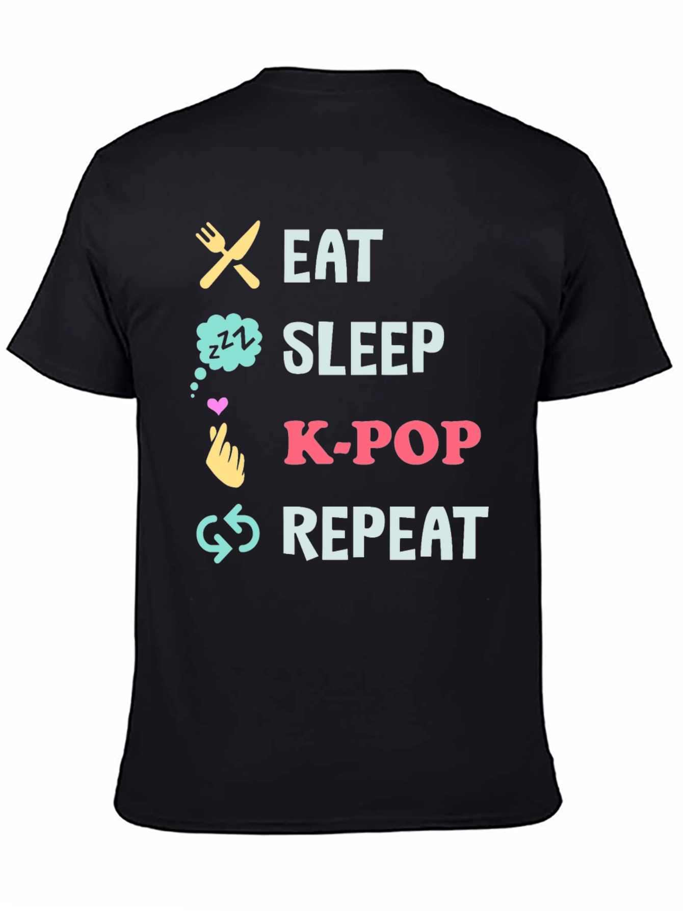 Eat Sleep K-Pop Repeat Black T-Shirt