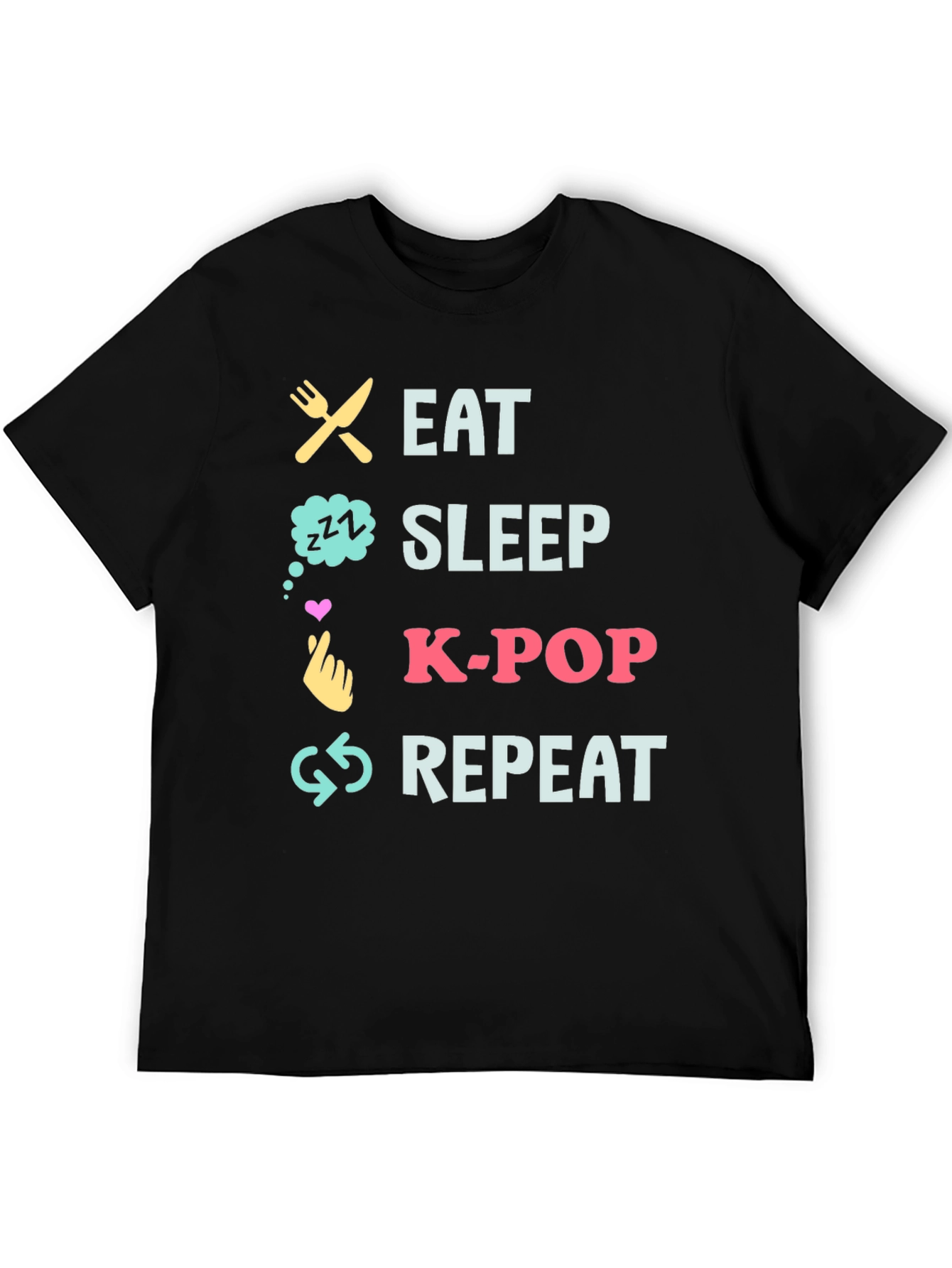 Eat Sleep K-Pop Repeat Black T-Shirt