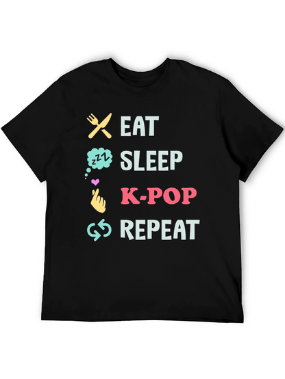 Eat Sleep K-Pop Repeat Black T-Shirt