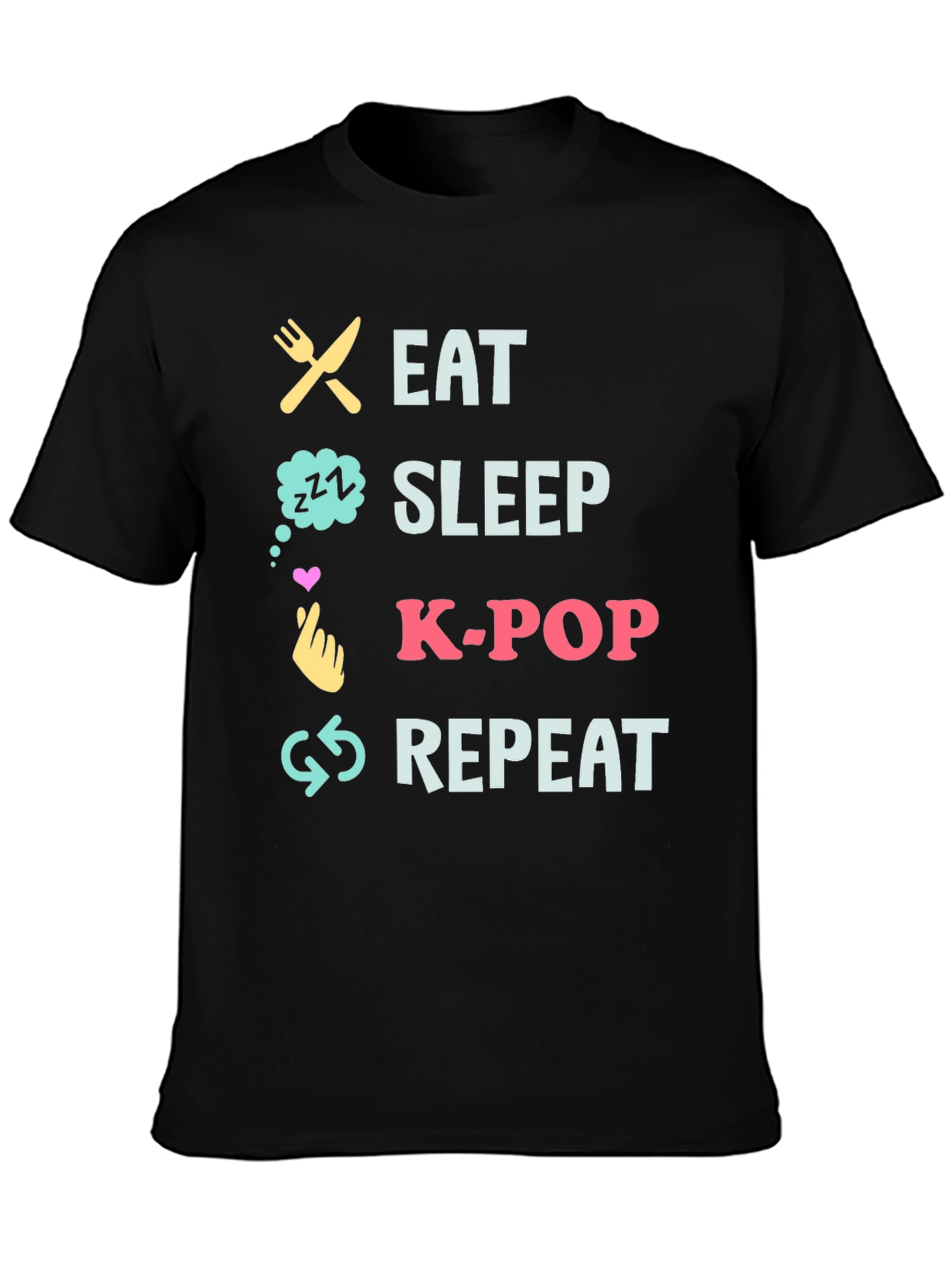 Eat Sleep K-Pop Repeat Black T-Shirt