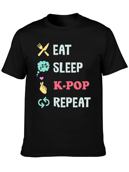 Eat Sleep K-Pop Repeat Black T-Shirt