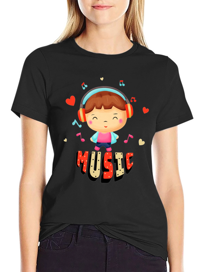 Music Lover Graphic Tee - Cute Cartoon Design