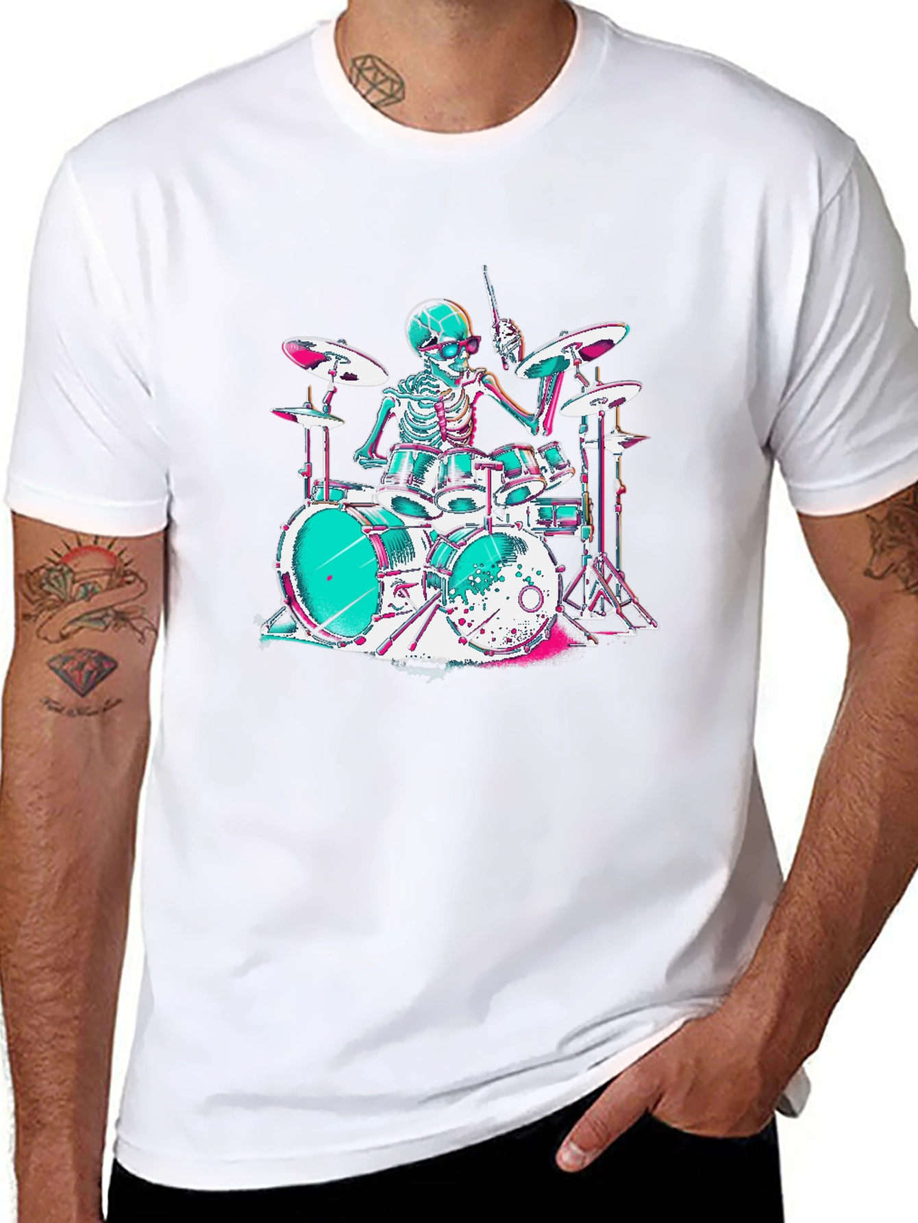 Skeleton Drummer Graphic T-Shirt