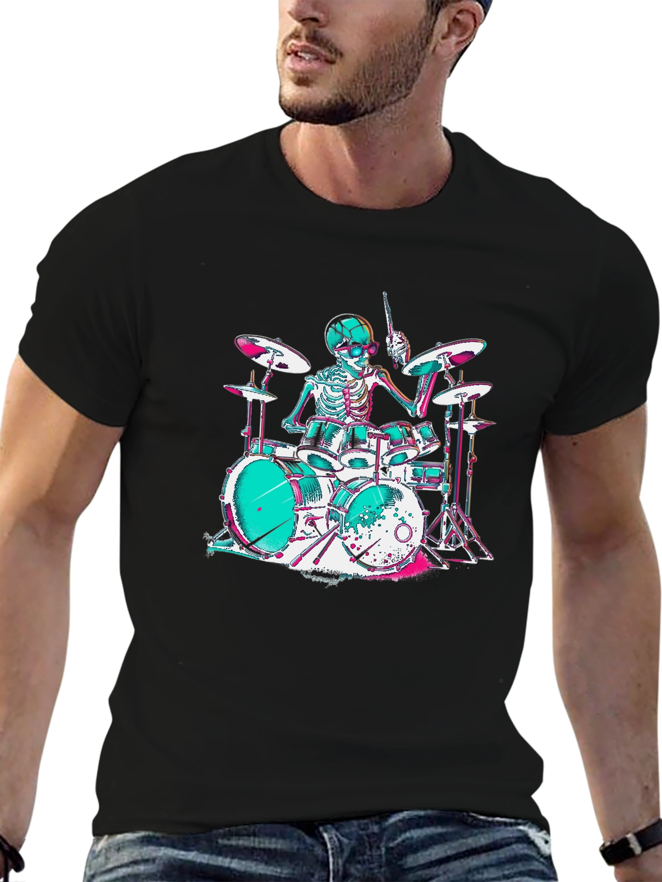 Skeleton Drummer Graphic T-Shirt