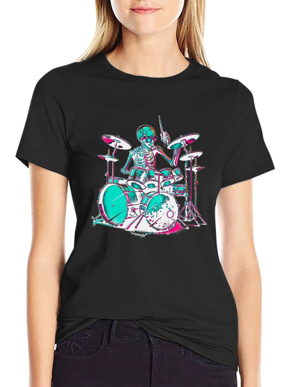 Skeleton Drummer Graphic T-Shirt