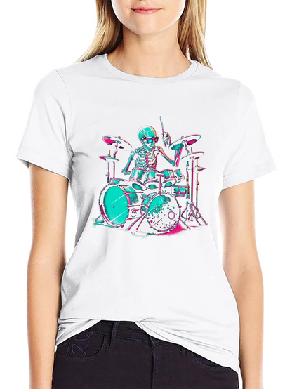 Skeleton Drummer Graphic T-Shirt
