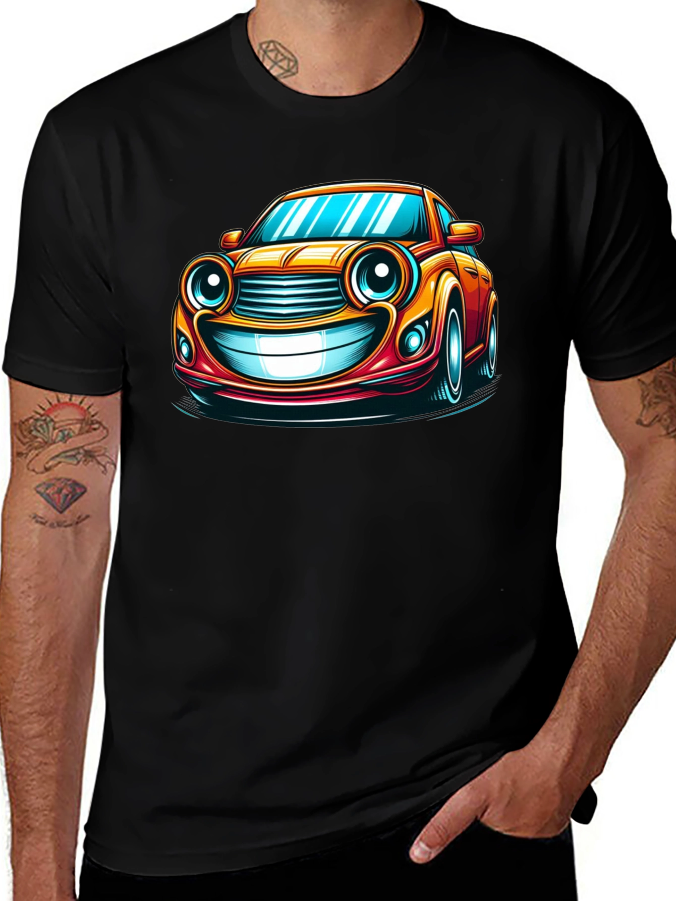 Funny Car Cartoon T-Shirt - Black