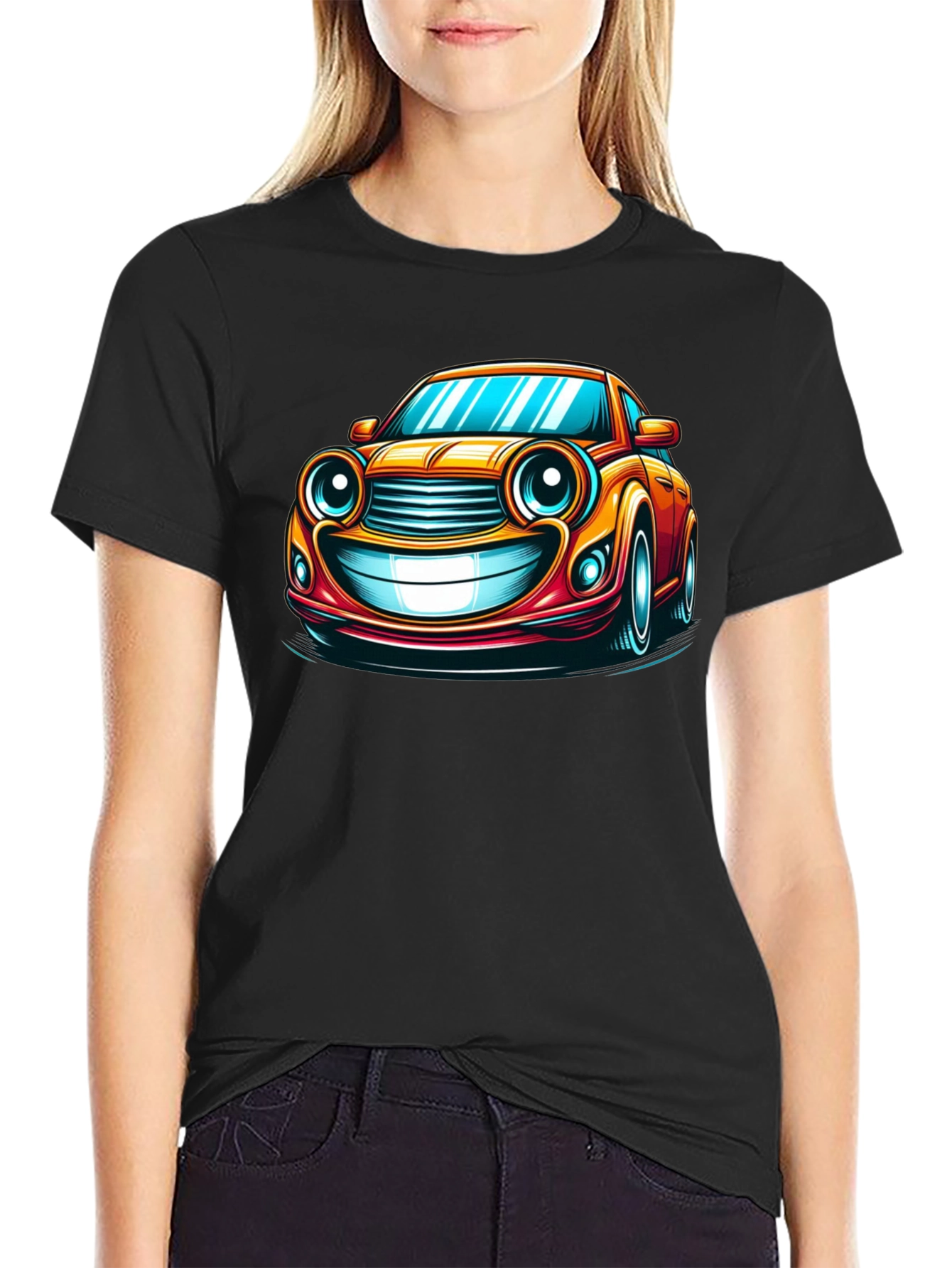 Funny Car Cartoon T-Shirt - Black