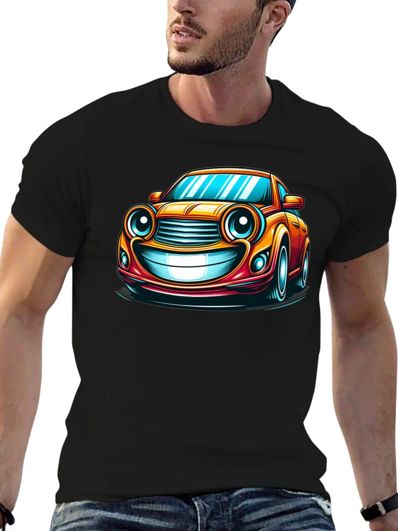 Funny Car Cartoon T-Shirt - Black