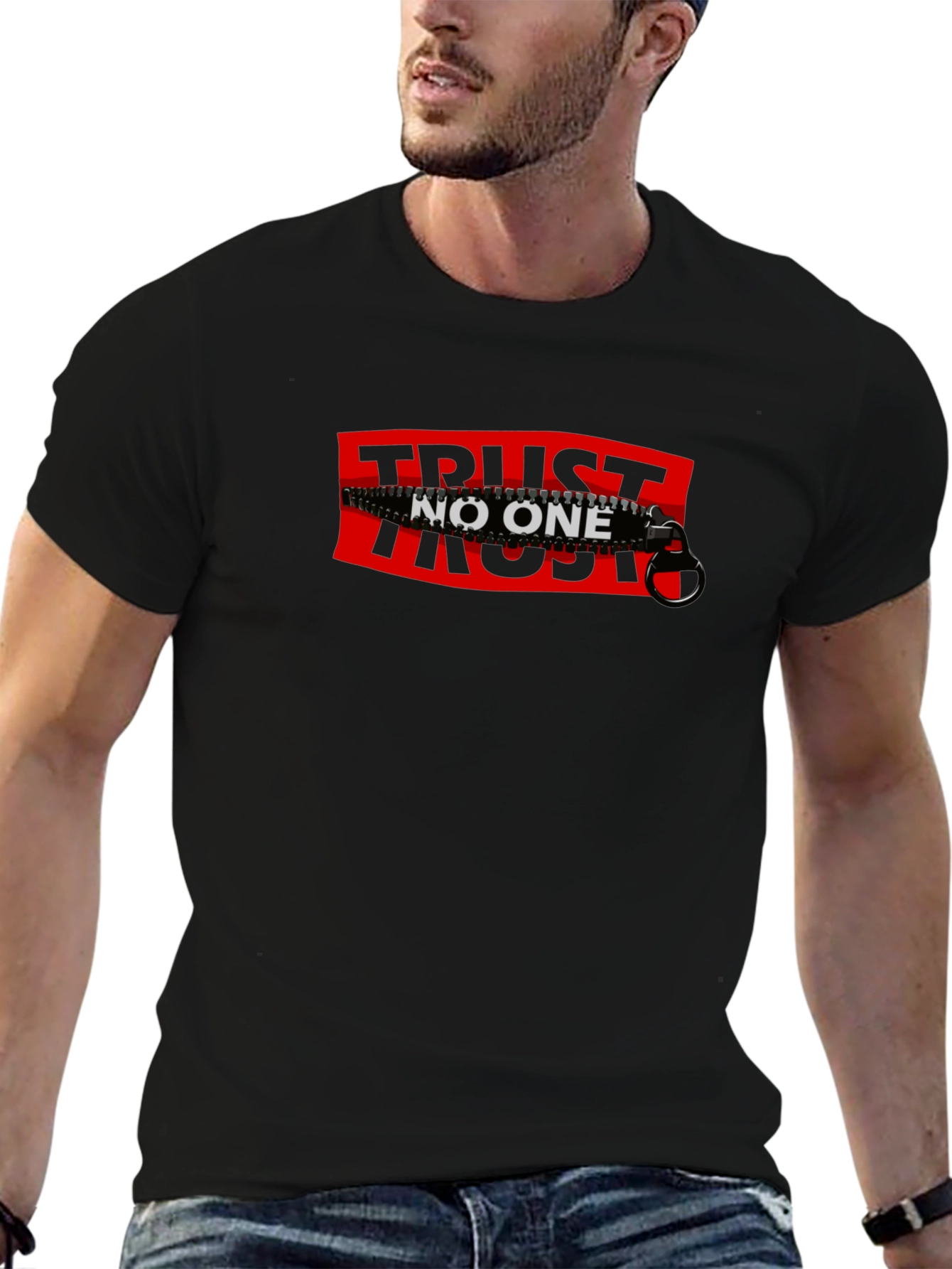 Trust No One Graphic Tee - Black Cotton T-Shirt