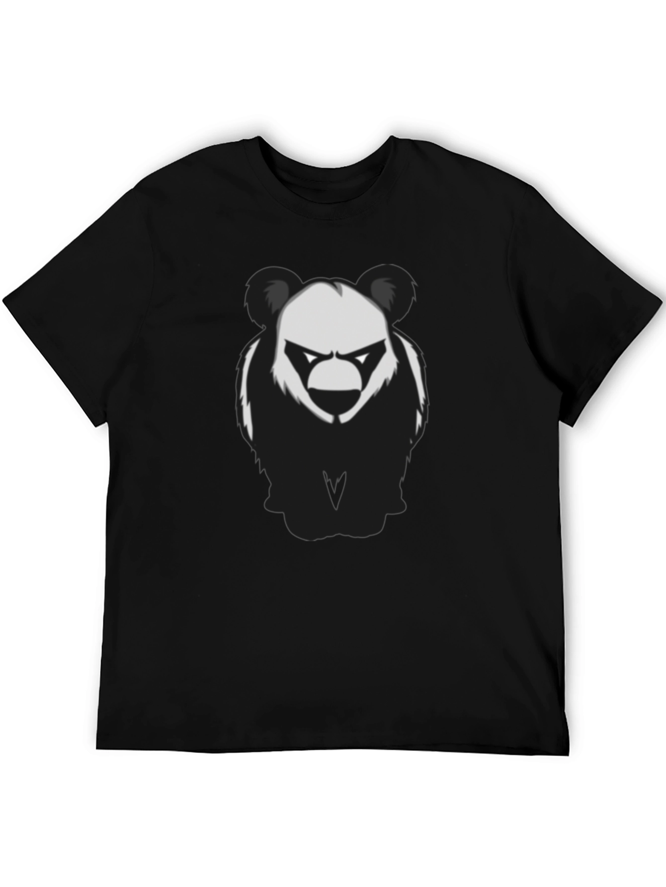 Mens Black T-Shirt with Graphic Panda Bear Design