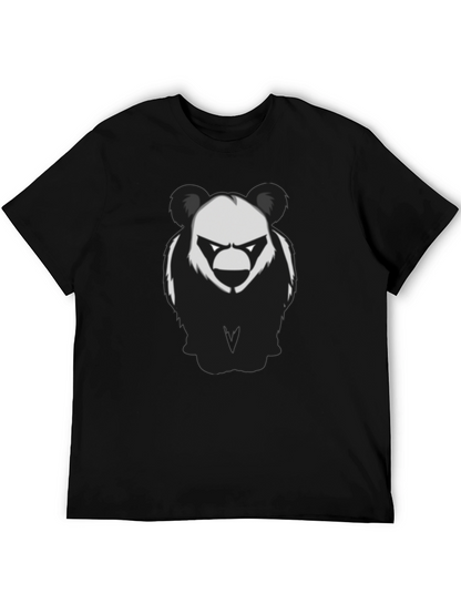 Mens Black T-Shirt with Graphic Panda Bear Design