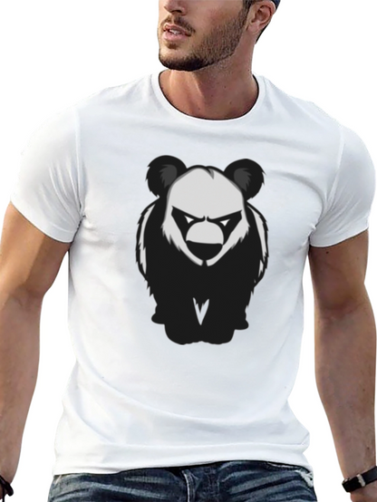 Mens Black T-Shirt with Graphic Panda Bear Design