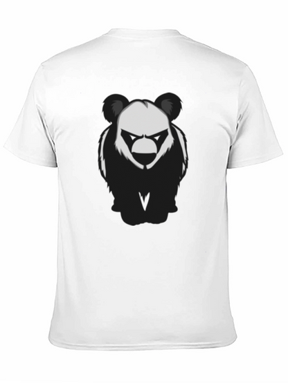 Mens Black T-Shirt with Graphic Panda Bear Design