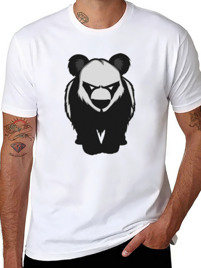 Mens Black T-Shirt with Graphic Panda Bear Design