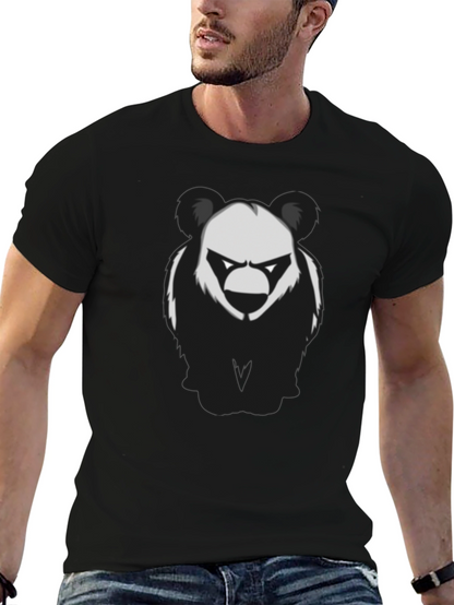 Mens Black T-Shirt with Graphic Panda Bear Design