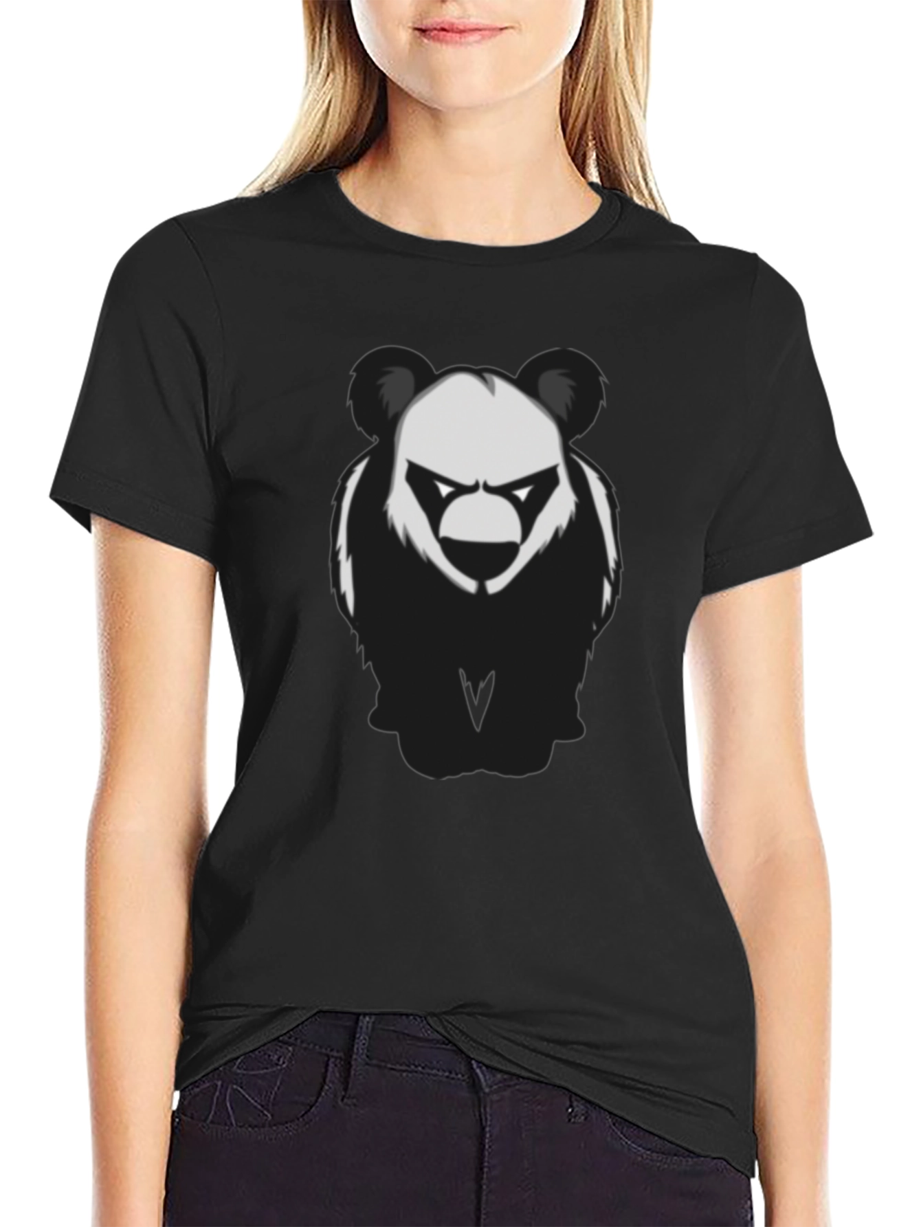 Mens Black T-Shirt with Graphic Panda Bear Design