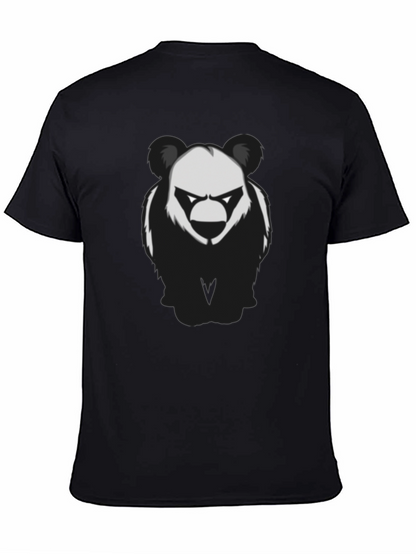 Mens Black T-Shirt with Graphic Panda Bear Design