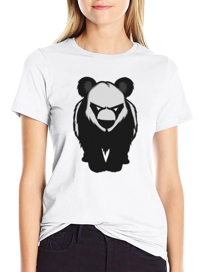 Mens Black T-Shirt with Graphic Panda Bear Design
