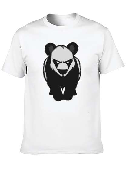 Mens Black T-Shirt with Graphic Panda Bear Design