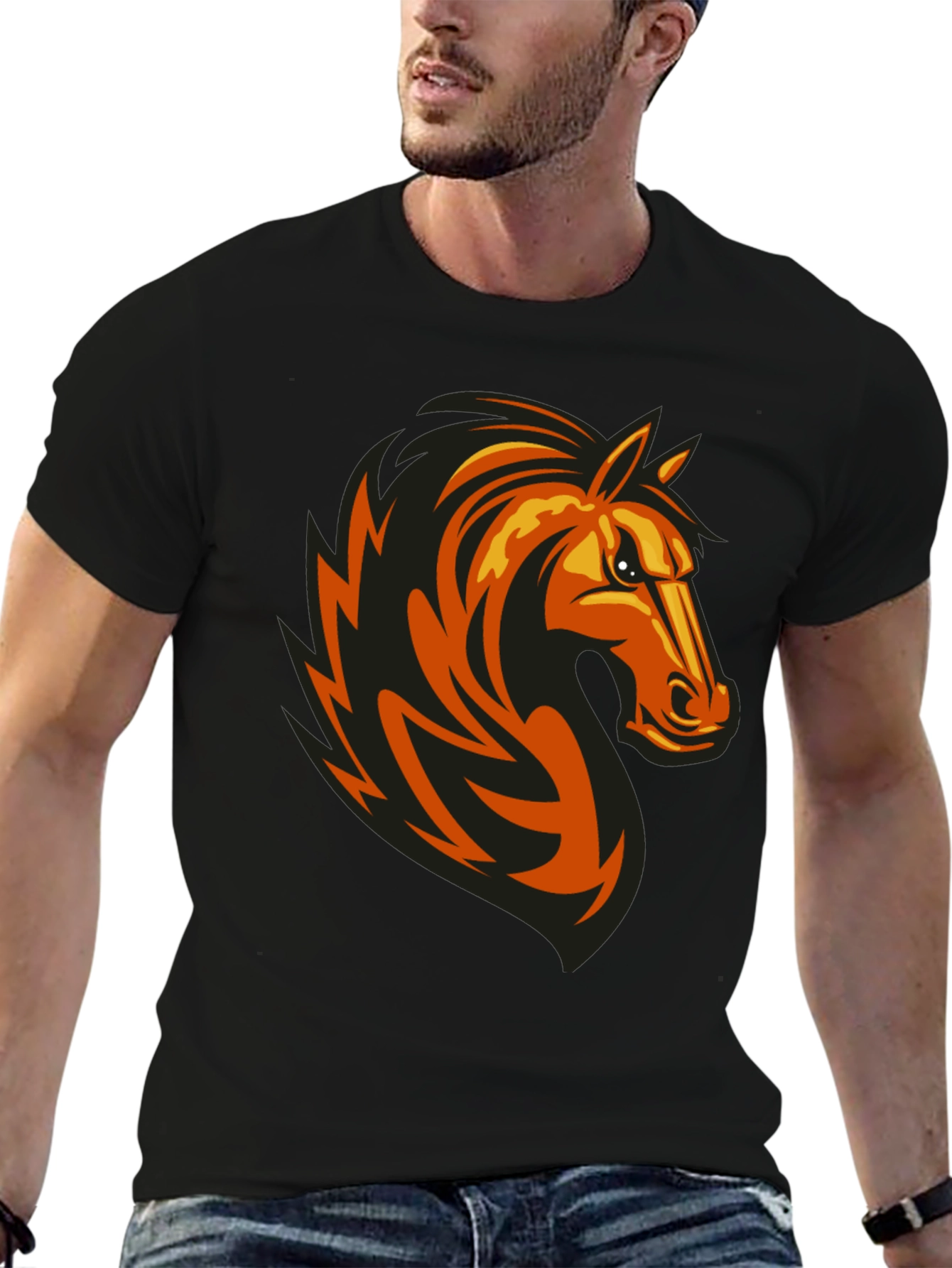 Mens Black Tee with Horse Graphic
