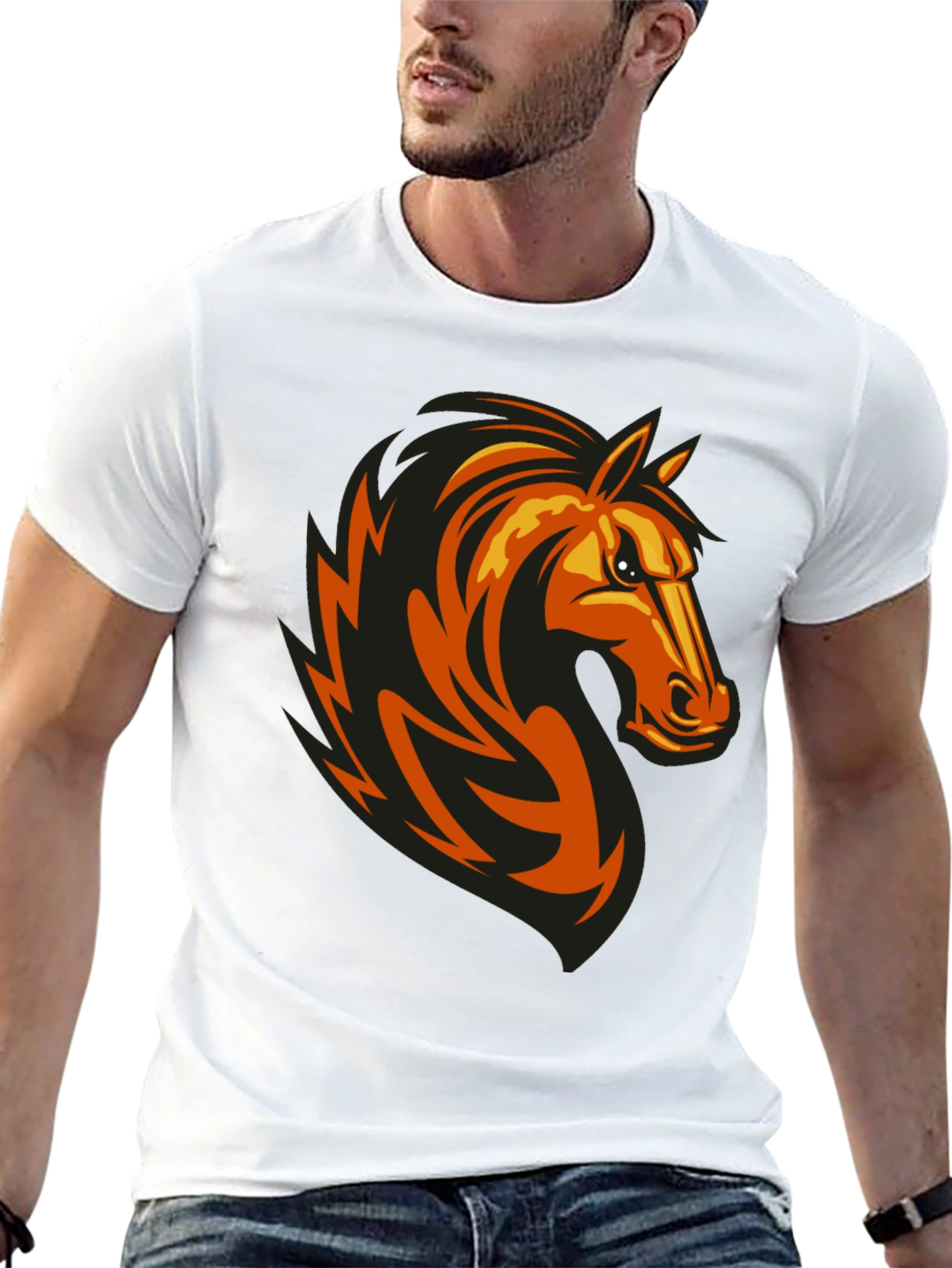 Mens Black Tee with Horse Graphic