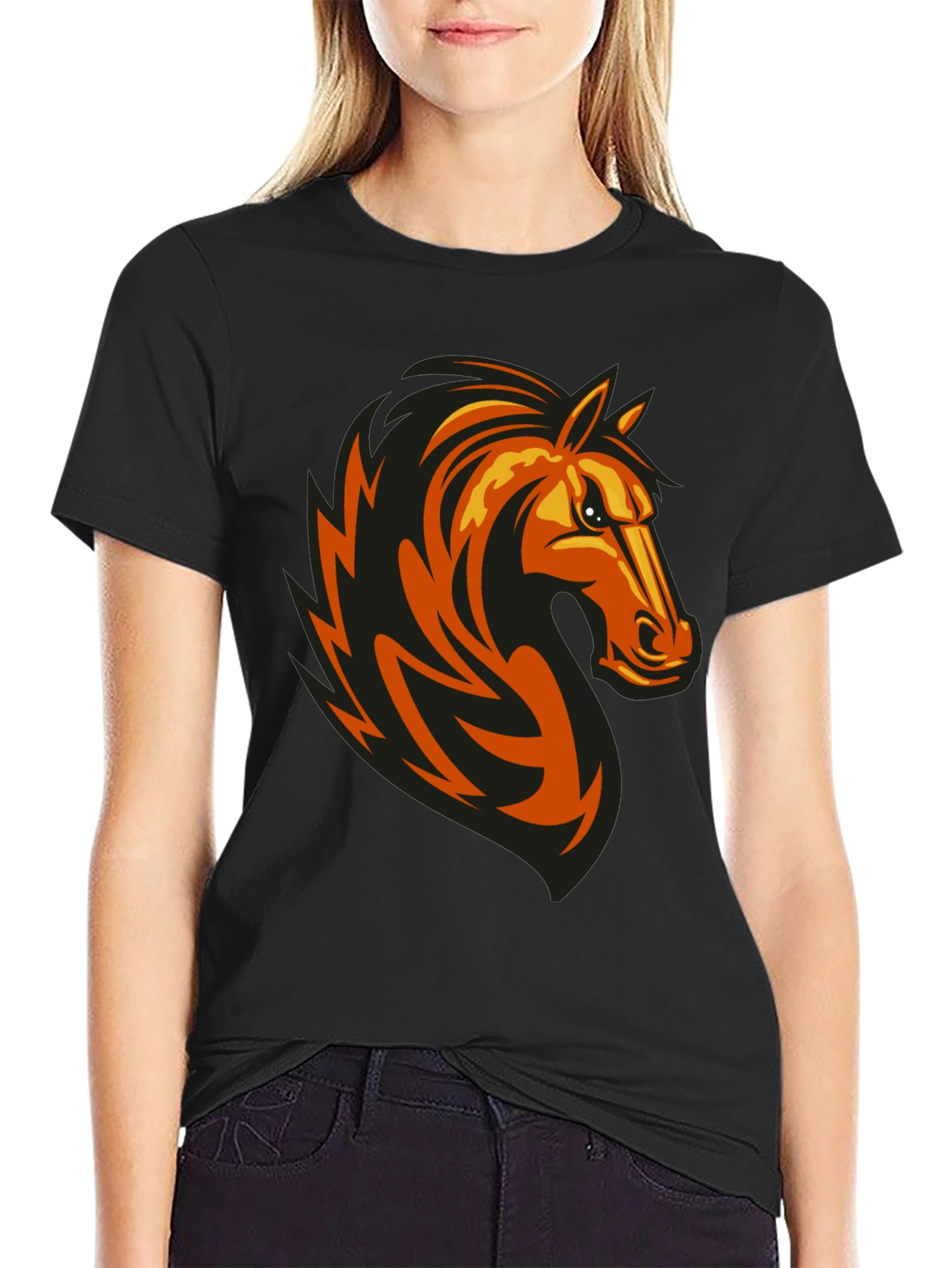 Mens Black Tee with Horse Graphic