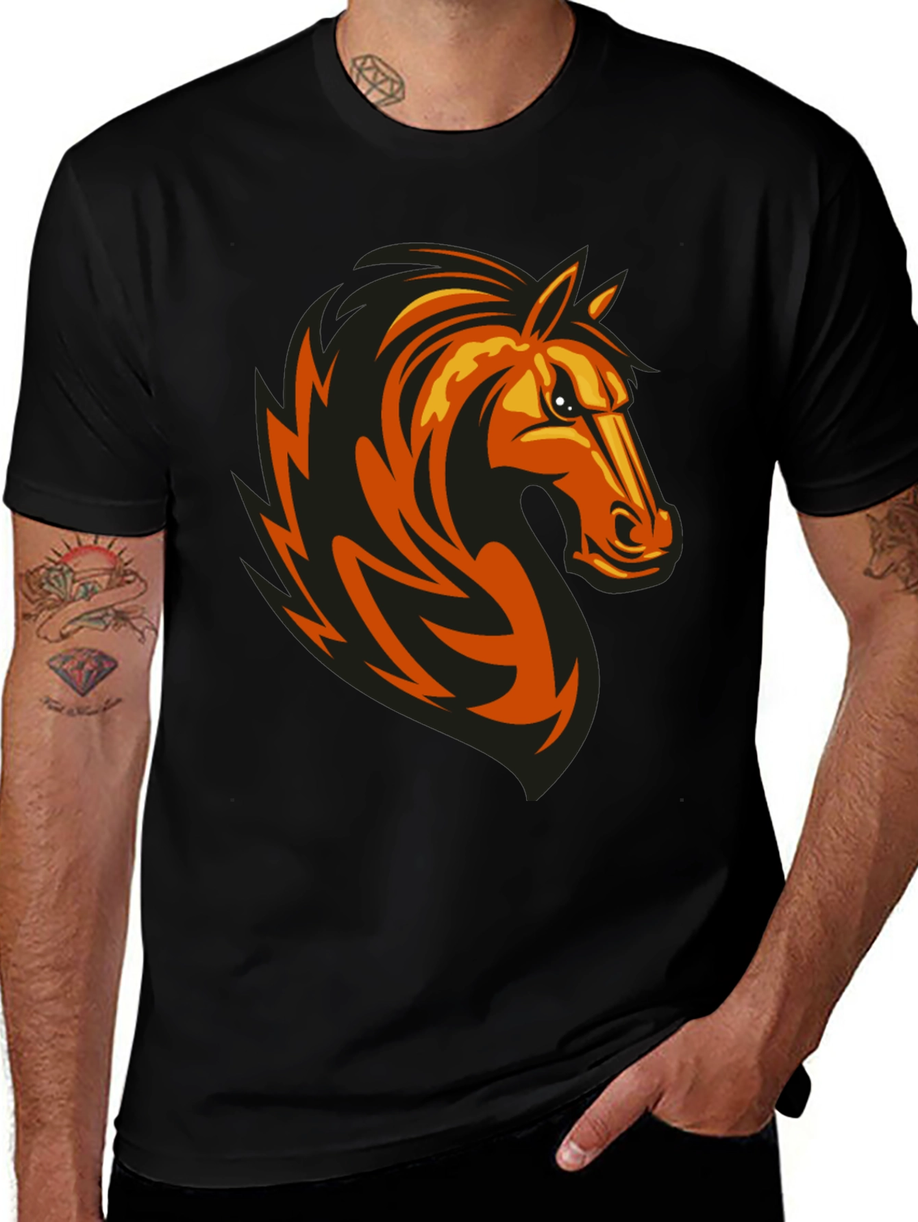 Mens Black Tee with Horse Graphic