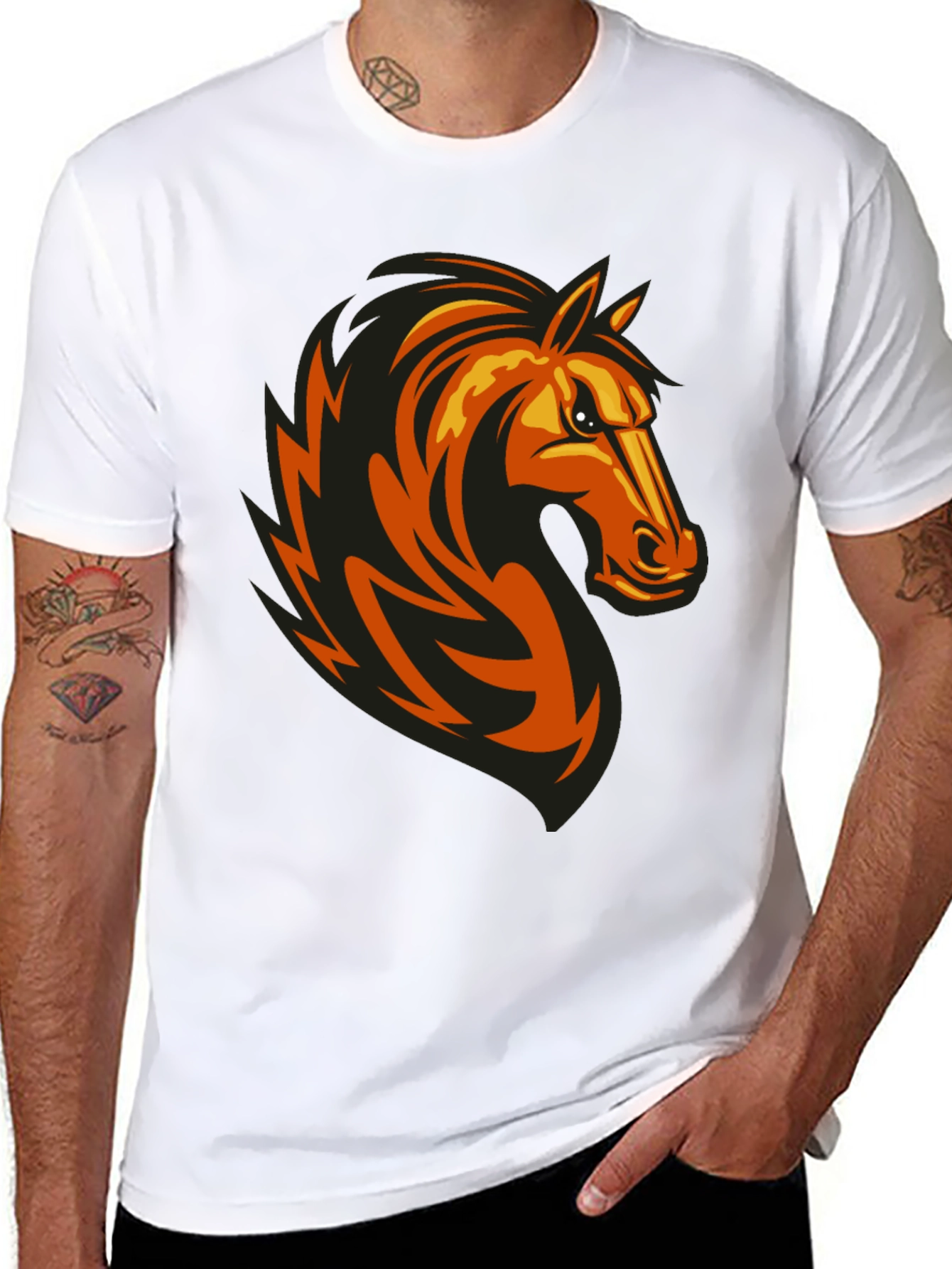 Mens Black Tee with Horse Graphic