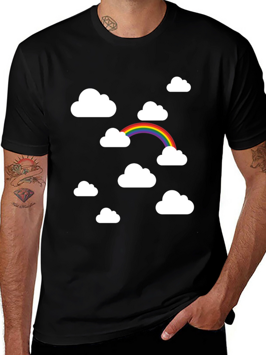 Rainbow Clouds Black Graphic Tee - Trendy Comfort