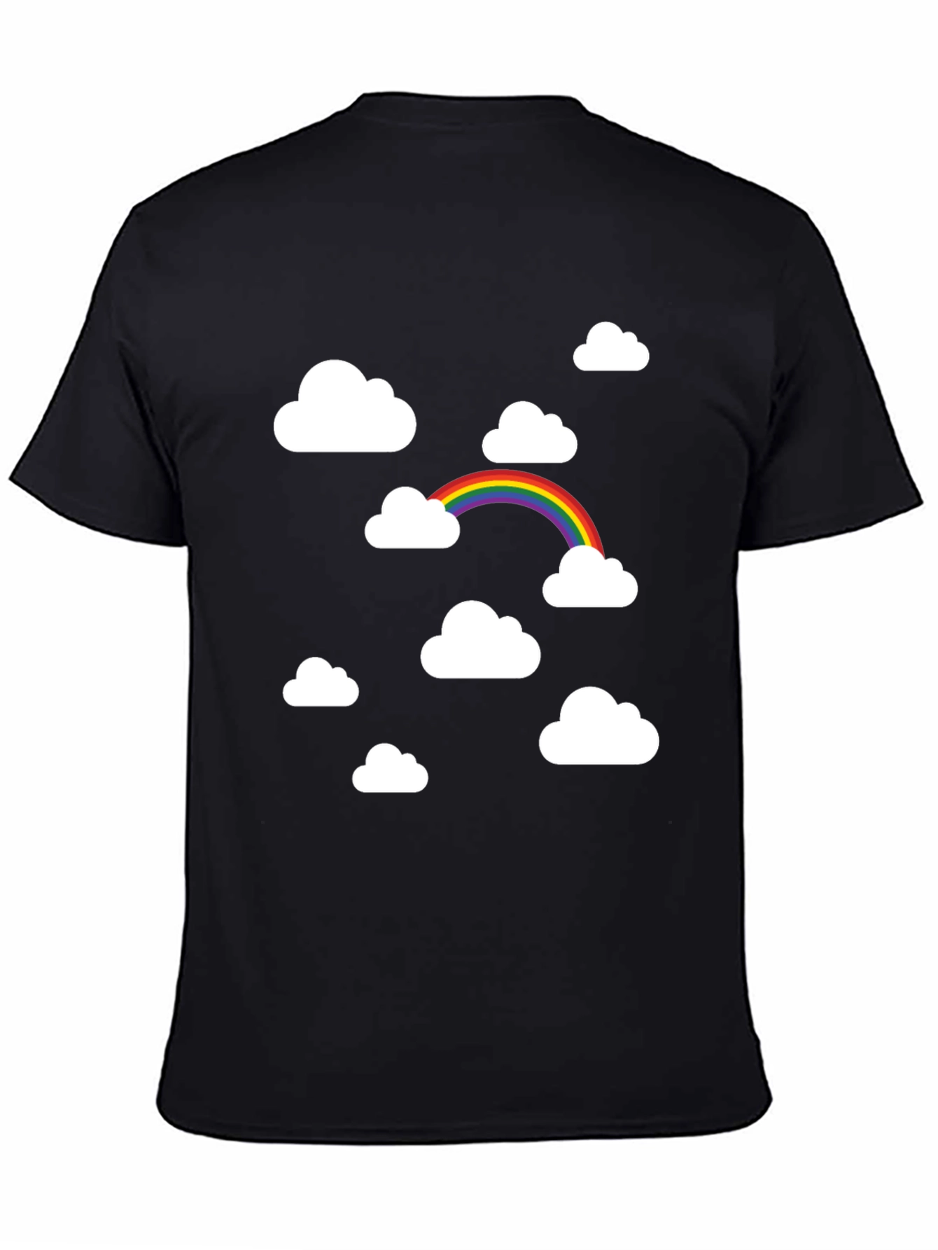 Rainbow Clouds Black Graphic Tee - Trendy Comfort