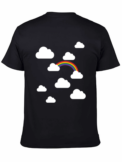 Rainbow Clouds Black Graphic Tee - Trendy Comfort