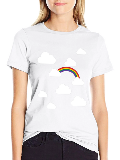 Rainbow Clouds Black Graphic Tee - Trendy Comfort