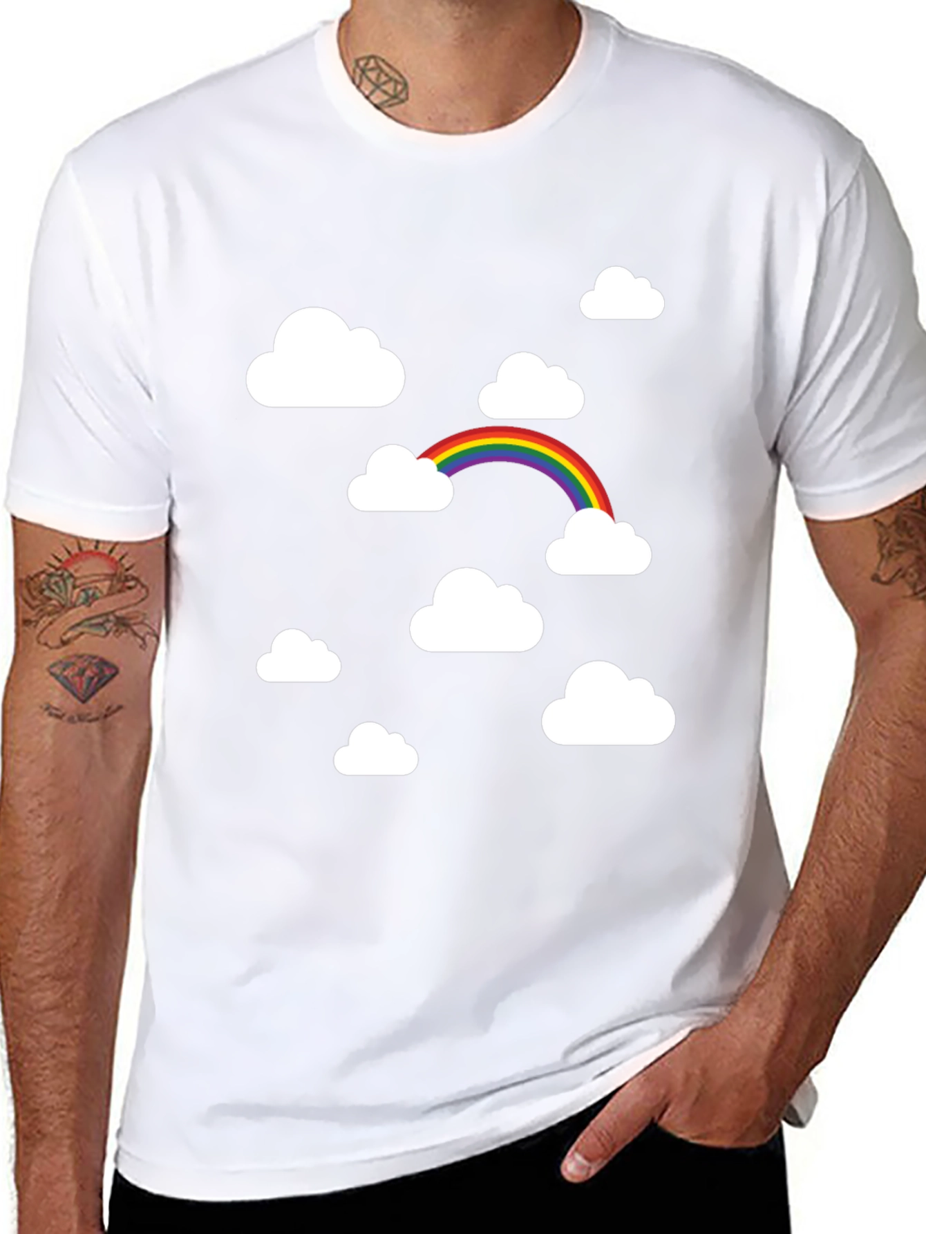 Rainbow Clouds Black Graphic Tee - Trendy Comfort