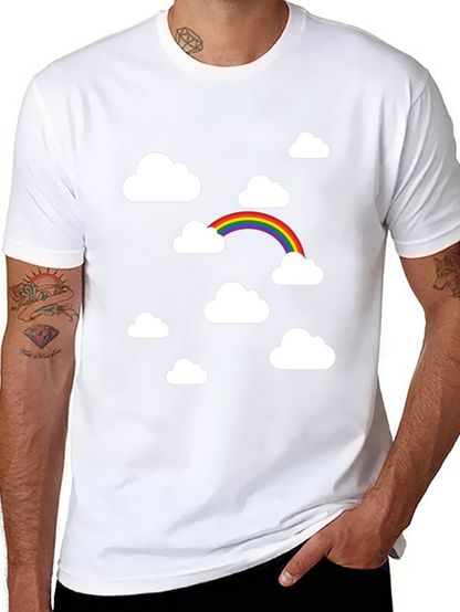 Rainbow Clouds Black Graphic Tee - Trendy Comfort