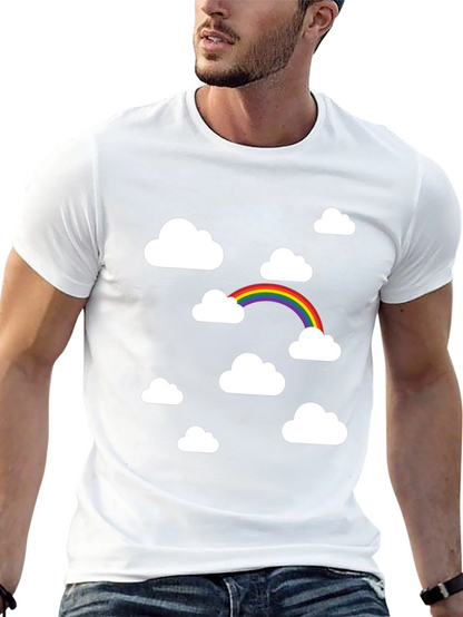 Rainbow Clouds Black Graphic Tee - Trendy Comfort