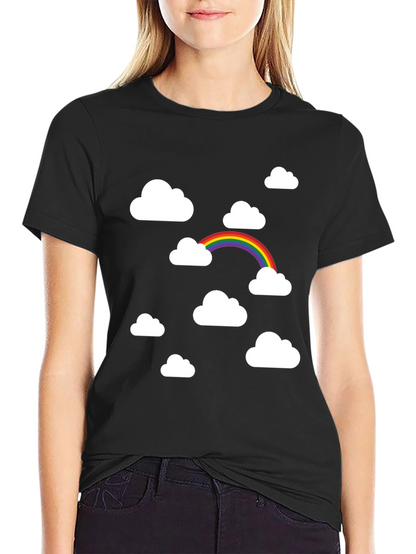 Rainbow Clouds Black Graphic Tee - Trendy Comfort