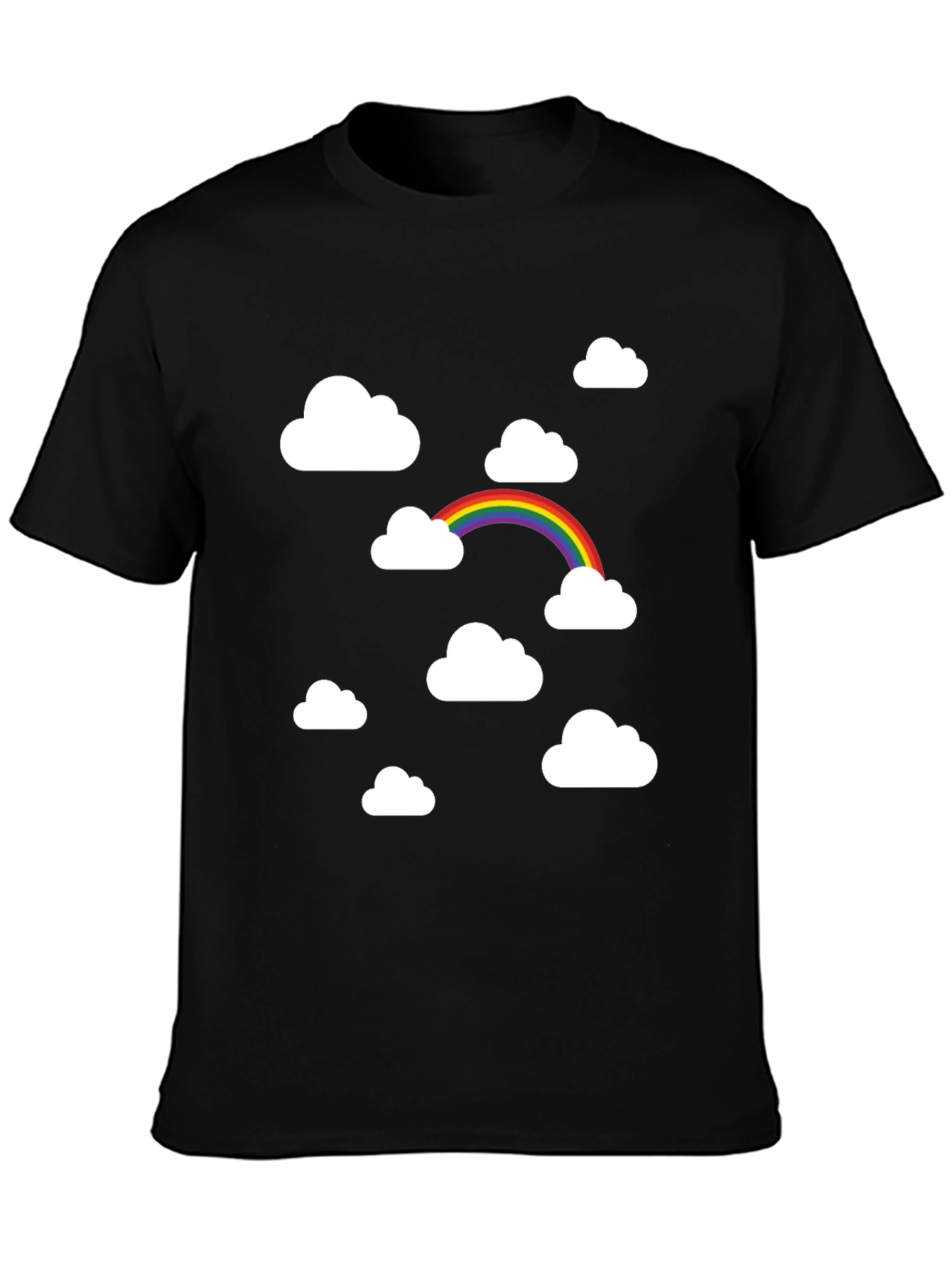 Rainbow Clouds Black Graphic Tee - Trendy Comfort