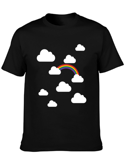 Rainbow Clouds Black Graphic Tee - Trendy Comfort